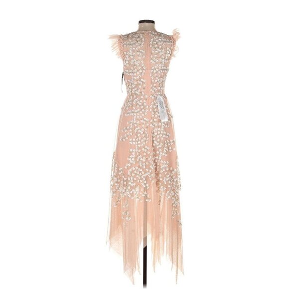 NWT BCBG MaxAzria Emery in Bare Pink 3D Floral Embroidered Asymmetric Dress 4 - Picture 2 of 6